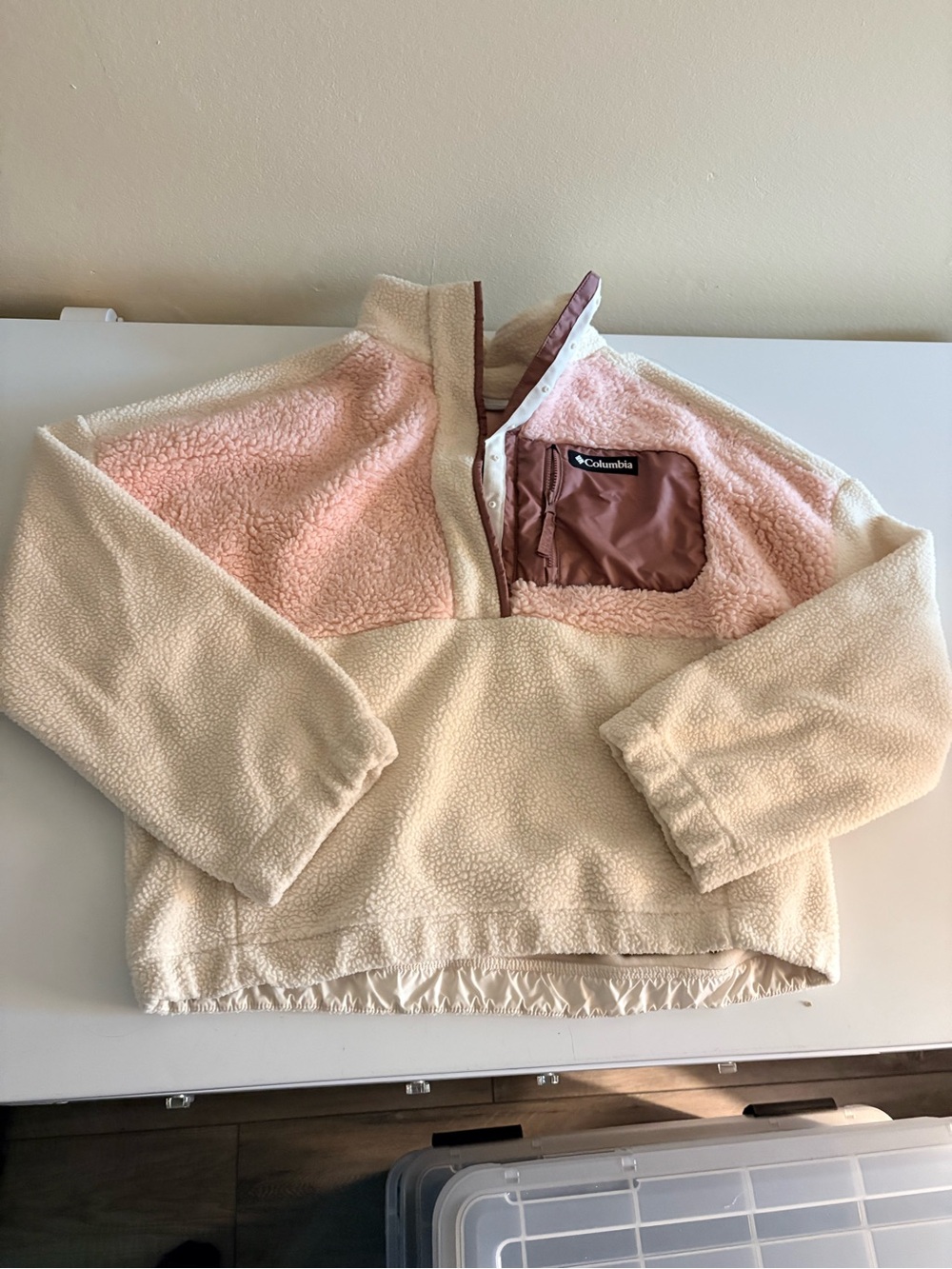 Columbia Cream & Pink Sherpa Pullover Jacket worn once